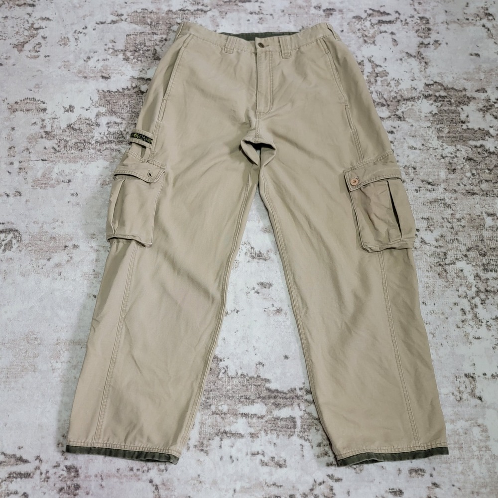 VTG Y2K Cabral Wide Leg Cargo Pants Baggy Skate Streetwear Khaki L Utility Rave